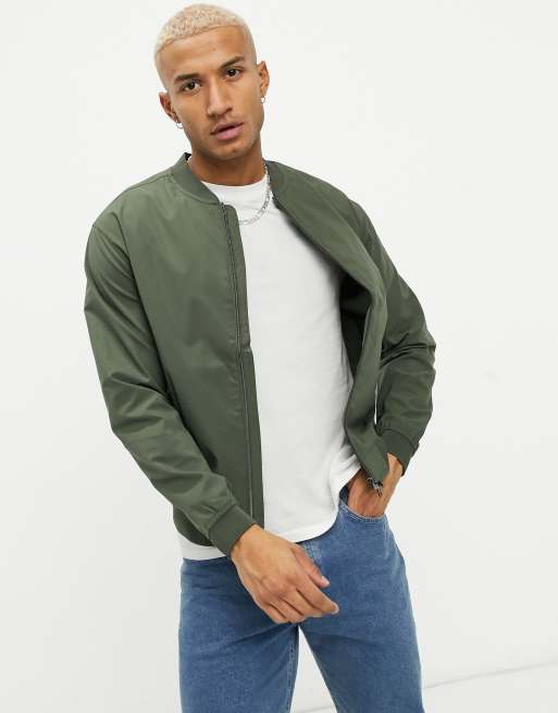 Pull&Bear bomber jacket in khaki | ASOS