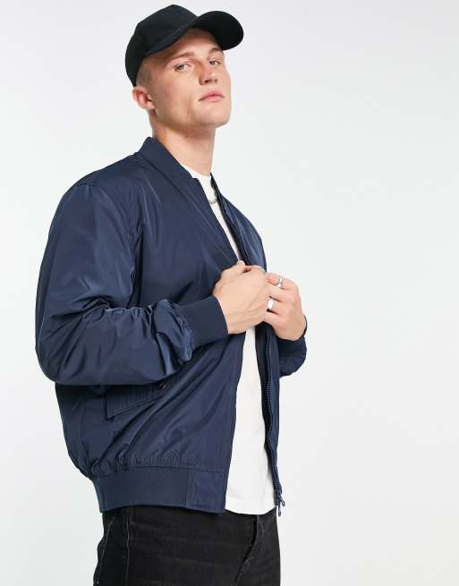 Pull&Bear bomber jacket in navy | ASOS