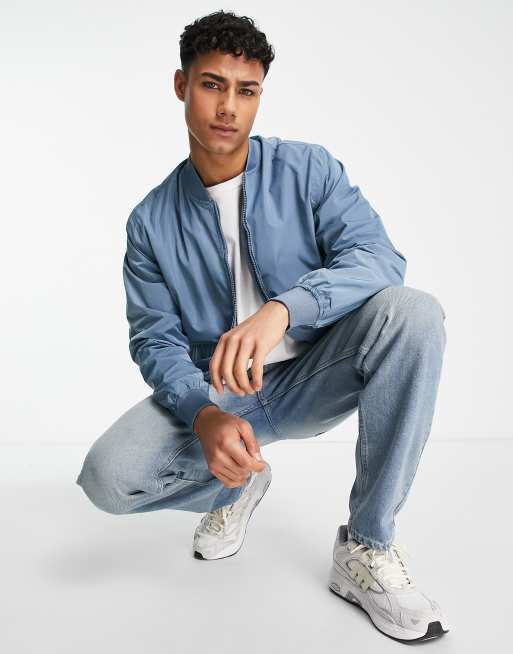 Pull Bear bomber jacket with snap pockets in light blue