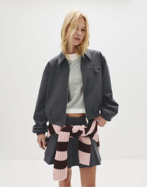 Pull&Bear Bomber jacket with zipper in grey - view 1