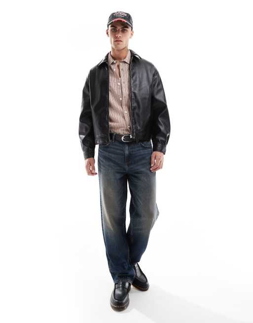 Pull&Bear Bomber nero in pelle sintetica ASOS