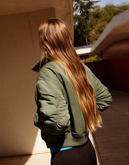 Pull&Bear bomber oversize à col montant kaki, 2 de 7