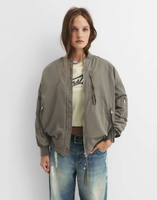 Pull&Bear - Bomber oversize color kaki