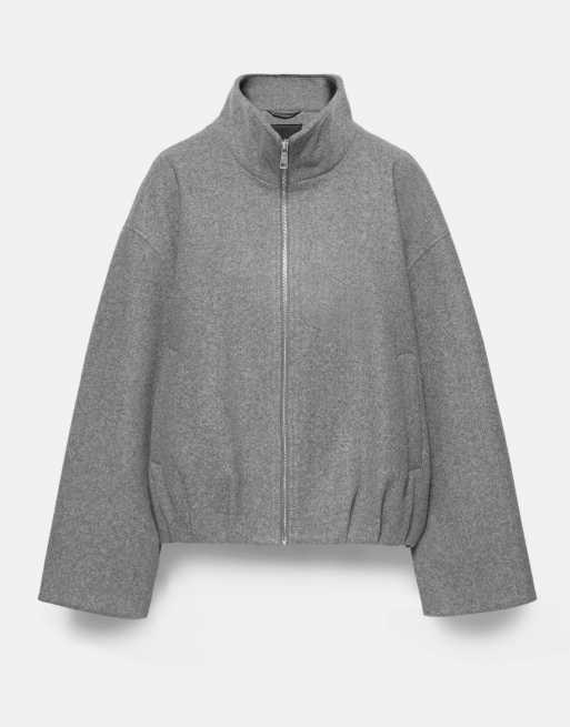 Pull&Bear bomberjacka i ullmix med ballongform i grått, 6 av 7