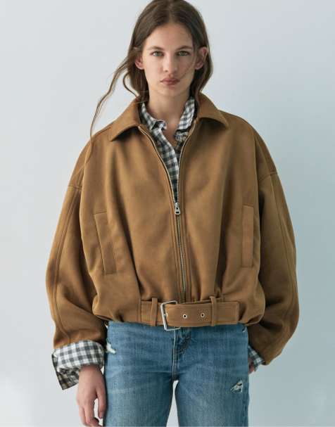 Pull&Bear – Bomberjacke in Karamellbraun aus Wildlederimitat - view 1