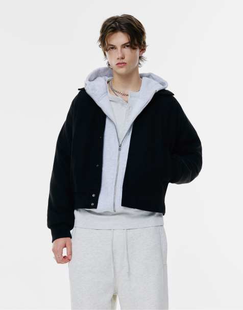 Pull&Bear – Bomberjacke in Schwarz mit Filzstruktur - view 1