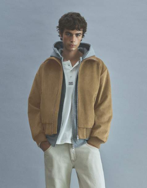 Pull&Bear Bomberjacke in Wildlederoptik, Hellbraun - view 1