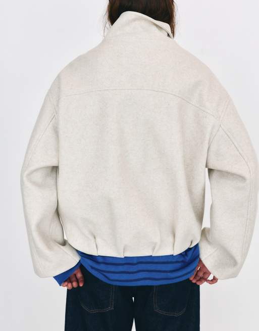 Pull&Bear bomberjakke med ballonform i uldblanding i beige, 2 af 7