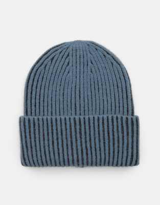 Pull & Bear - Bonnet en maille à détail contrastant - Bleu