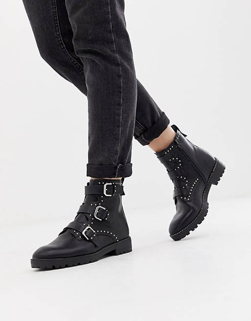 Pull&bear boot studded and buckle strap boot