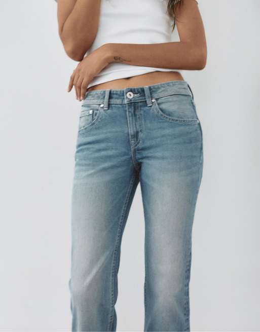 Pull&Bear – Bootcut-Jeans in grünlichem Blau mit niedrigem Bund, 4 von 7