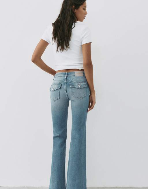 Pull&Bear – Bootcut-Jeans in grünlichem Blau mit niedrigem Bund, 5 von 7