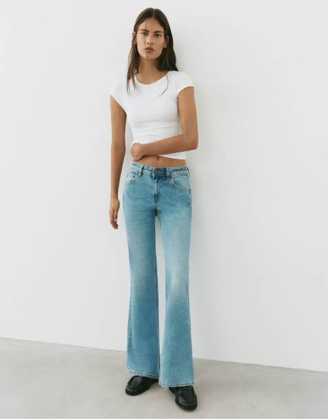 Pull&Bear bootcut-jeans med rhinsten i mellemblå - view 1