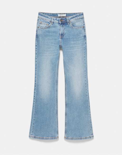 Pull&Bear bootcut-jeans med rhinsten i mellemblå, 6 af 7