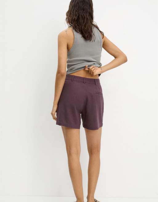 Pull&Bear - Bordeaux shorts i hørlook, 3 af 4