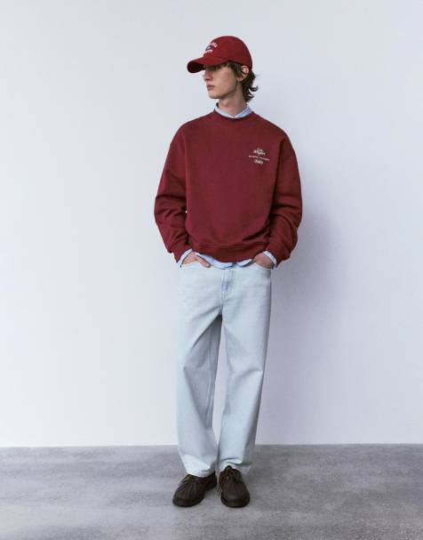 Pull&Bear - Bordeauxrød sweatshirt med rund hals - view 1