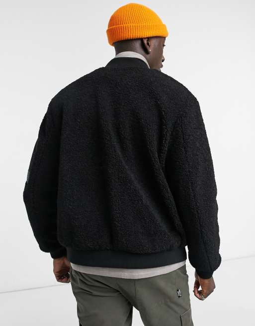 Pull&Bear borg bomber jacket in black, 2 of 4