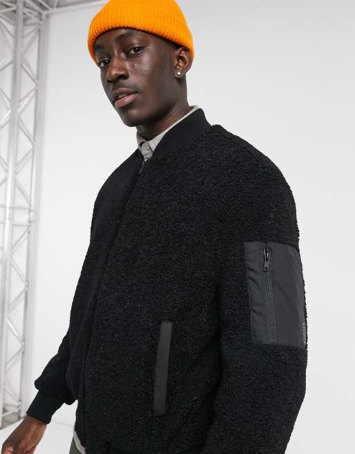 Pull&Bear borg bomber jacket in black, 3 of 4