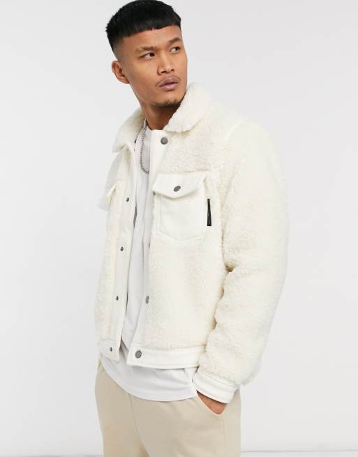 Pull Bear borg jacket in ecru ASOS