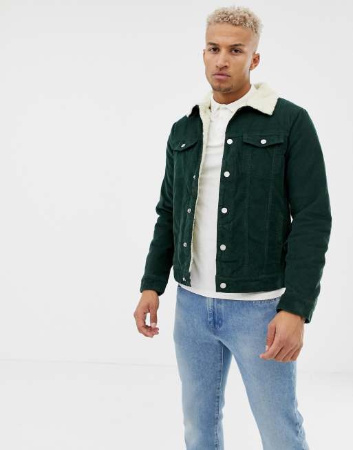 Green corduroy jacket with fur sale