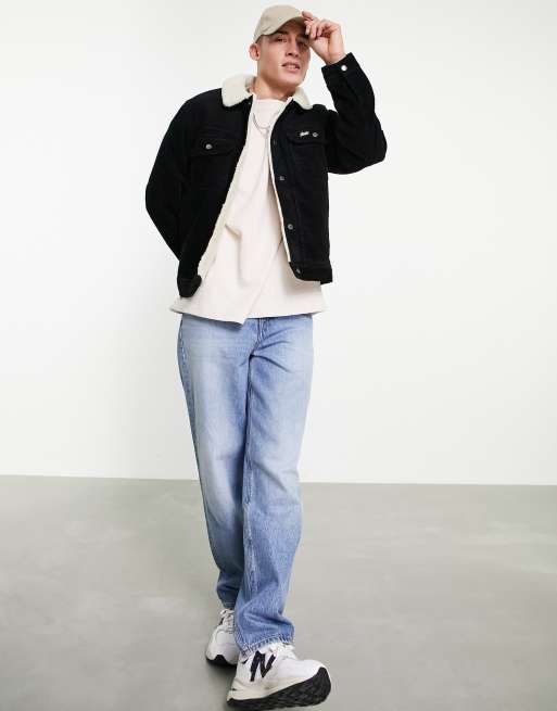 Pull Bear borg lined jacket in black ASOS