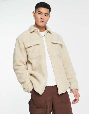 Pull&Bear borg overshirt in beige