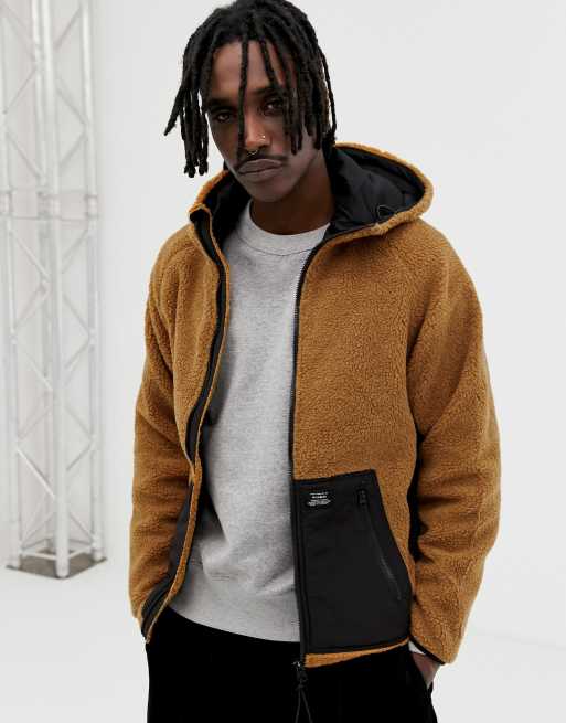 Pull&Bear borg panelled jacket in camel | ASOS