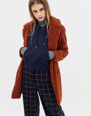 Pull&Bear borg teddy coat in rust