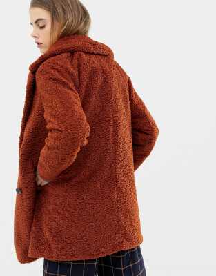 Rust Long Teddy Coat – AX Paris