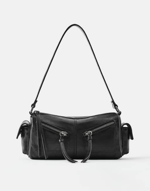 Pull&Bear borsa a spalla con dettagli zip nera