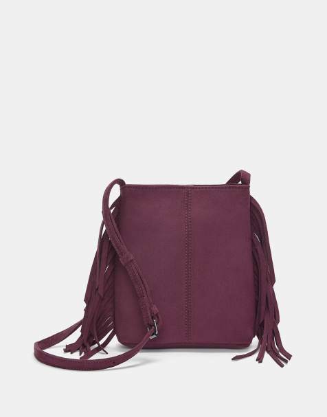 Pull&Bear - Borsa a tracolla bordeaux con frange - view 1