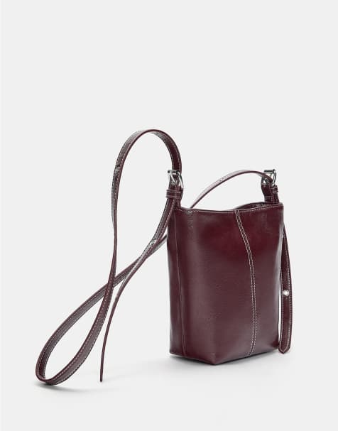 Pull&Bear - Borsa a tracolla bordeaux con impunture - view 1