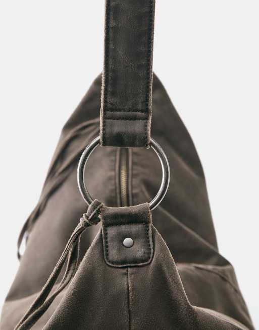 Pull&Bear borsa a tracolla con spallina annodata marrone, 3 di 4