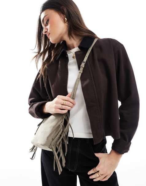 Pull&Bear - Borsa a tracolla grigia con cuciture e piccole nappe - view 1