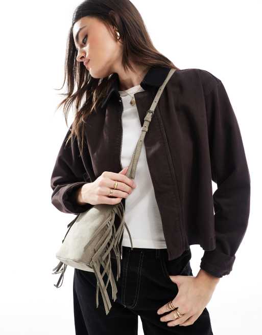 Pull&Bear - Borsa a tracolla grigia con cuciture e piccole nappe
