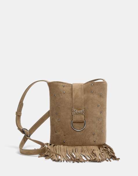 Pull&Bear - Borsa a tracolla marrone con frange - view 1