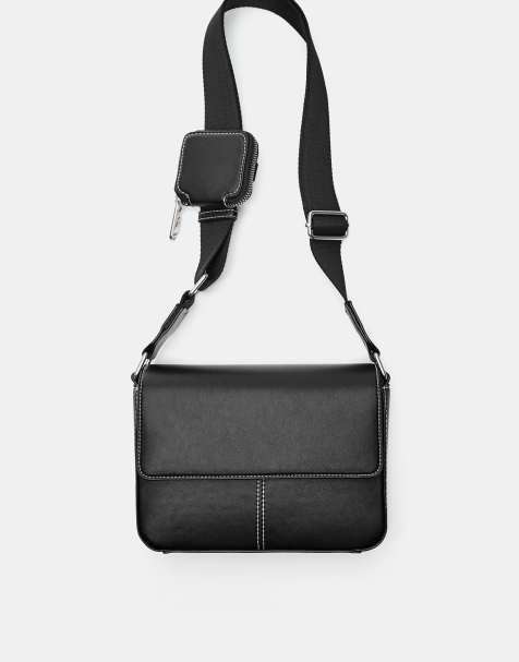 Pull&Bear - Borsa a tracolla nera con impunture - view 1