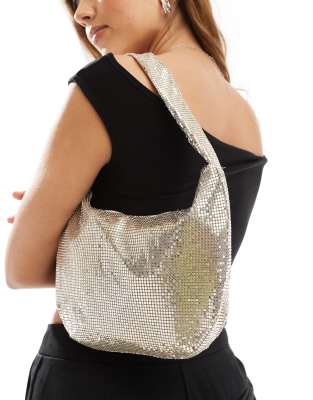 Pull&Bear - Borsa da spalla argento in maglia metallica