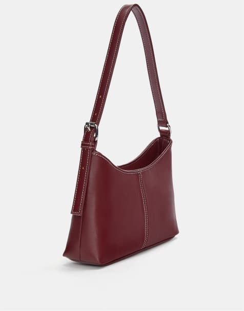 Pull&Bear - Borsa da spalla bordeaux con cuciture a contrasto - view 1