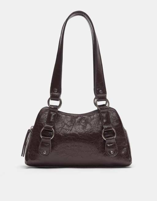 Pull&Bear - Borsa da spalla color bordeaux con anelli