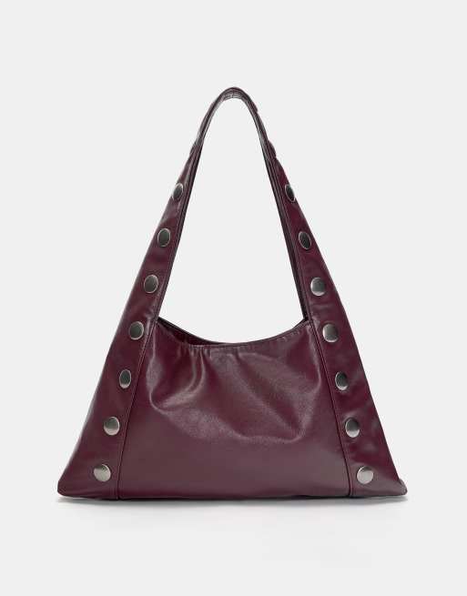 Pull&Bear - Borsa da spalla color bordeaux con borchie