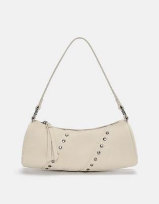 Pull&Bear - Borsa da spalla écru con borchie - view 1