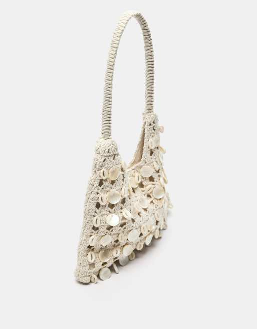 Pull&Bear - Borsa da spalla écru con perline, 2 di 4