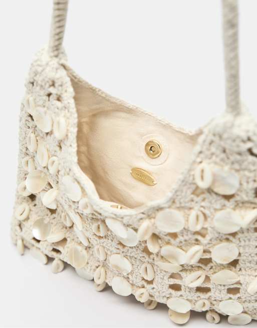 Pull&Bear - Borsa da spalla écru con perline, 3 di 4
