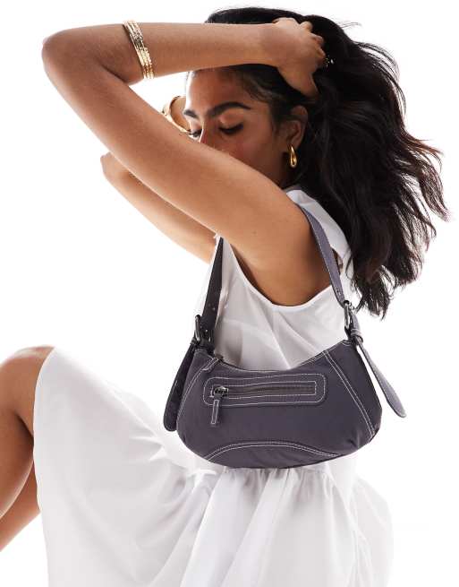 Pull&Bear - Borsa da spalla grigio antracite con dettagli a contrasto