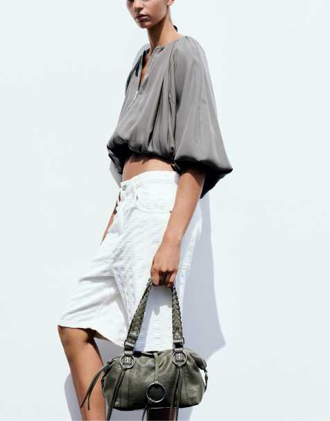 Pull&Bear - Borsa da spalla kaki con anello - view 1