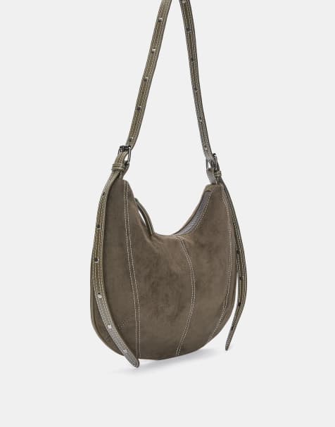 Pull&Bear - Borsa da spalla kaki con cuciture a vista - view 1