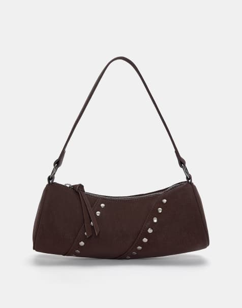 Pull&Bear - Borsa da spalla marrone con borchie - view 1