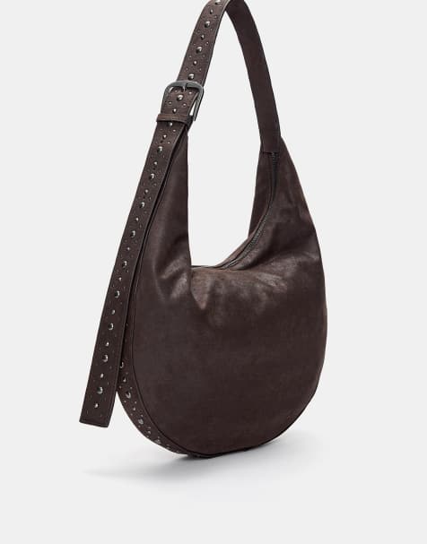 Pull&Bear - Borsa da spalla marrone con borchie - view 1