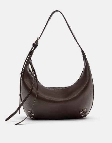 Pull&Bear - Borsa da spalla marrone con decorazioni - view 1